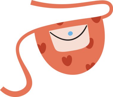 Kalp desenleriyle süslenmiş bir mutfak önlüğü ve eğlenceli bir çizgi film tarzında ön cebi. Önlük kıvrımlı kayışı ve büyüleyici motifleri olan tuhaf bir tasarıma sahip. Çizgi film vektör illüstrasyonu.