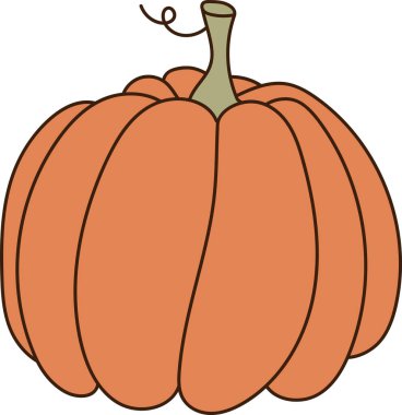 Kalın bir taslak şeklinde çizilmiş kavisli büyük bir balkabağı. Kabak pürüzsüz, yuvarlak segmentler ve bükülmüş bir sarmaşığa sahiptir. Çizgi film vektör illüstrasyonu.