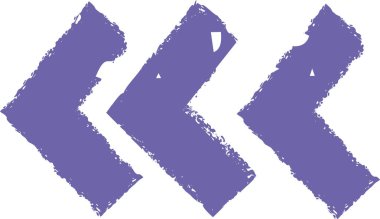 Üç grunge desenli sembol oku sola doğru sert bir şekilde işaret ediyor. Okların kenarları pürüzlü bir görünümü var. Çizgi film vektör illüstrasyonu.