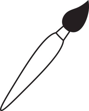 Siyah çizgili sivri uçlu basit bir boya fırçası. Fırçada parlak bir sapı ve sivri kıllı bir ucu var. Çizgi film vektör illüstrasyonu.