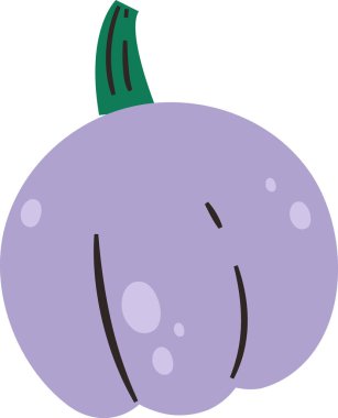 Çizgi film tarzında yeşil saplı stilize edilmiş bir balkabağı. Balkabağı düz hatlara ve yuvarlak şekillere sahiptir. Çizgi film vektör illüstrasyonu.