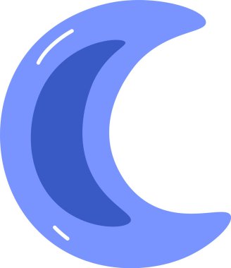 Düz kıvrımlı ve ince çizgili hilal şeklinde bir ay. Ay şekli nazik hatlar ve minimum gölgelendirme ile tasvir edilir. Çizgi film vektör illüstrasyonu.