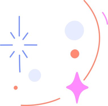 Çemberler, çizgiler ve yıldızların oluşturduğu soyut kompozisyon temiz bir şekilde şekillenir. Geometrik elementler dinamik olarak düzenlenmiş bir hareket hissi yaratırlar. Çizgi film vektör illüstrasyonu.