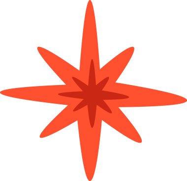 Geometrik tarzda keskin kenarları olan sekiz köşeli bir yıldız. Yıldız, merkezden kalın çizgilerle simetrik olarak yayılır. Çizgi film vektör illüstrasyonu.