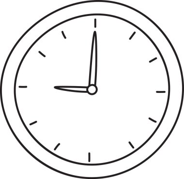 Basit çizgileri ve açık işaretleri olan el yapımı bir saat. Robot resimde belirgin saat ve dakika elleri olan yuvarlak bir yüz var. Çizgi film vektör illüstrasyonu.