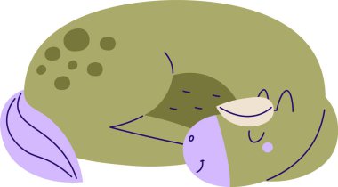 Çizgi filmdeki bir at, nazik bir gülümsemeyle huzurlu bir şekilde uyur. At kıvrılmış, sükunet ve dinginlik saçarak büyüleyici bir tasvir yapıyor. Çizgi film vektör illüstrasyonu