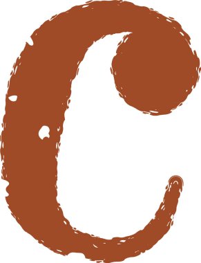 Grunge tarzında pürüzlü kenarları olan dokulu bir C harfi. Mektup sıkıntılı bir görünüş ve dengesiz bir yüzey ile tasvir edilmiştir. Çizgi film vektör illüstrasyonu.