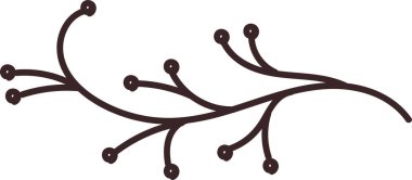 Basit bir sanat tarzında yuvarlak böğürtlenli stilize bir dal. Resimde küçük dairesel meyvelerle süslenmiş kavisli bir dal tasvir ediliyor. Çizgi film vektör illüstrasyonu.