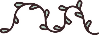 Çizgi film tarzında basit yapraklı dolambaçlı bir sarmaşık. Çizimde, minimalist yapraklı akan bir bitki çizgisi tasvir ediliyor. Çizgi film vektör illüstrasyonu.