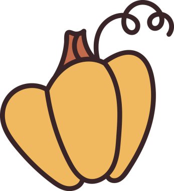 Çizgi film tarzında kalın hatları olan kıvrımlı sarmaşıklı bir balkabağı. Kabak tuhaf bir gövdeye ve pürüzsüz kıvrımlara sahiptir. Çizgi film vektör illüstrasyonu.