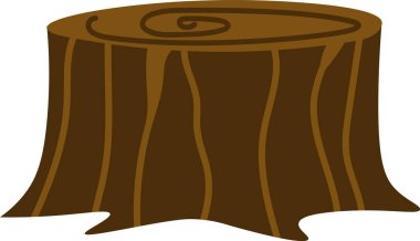 Görünür halkaları ve dokulu kabuğu olan çizgi film tarzı bir ağaç kütüğü. Ağaç gövdesinin üst kısmında spiral ve yan taraflarında dalgalı çizgiler var. Çizgi film vektör illüstrasyonu.