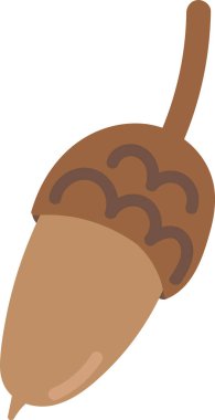 Çizgi film tarzında desenli kepi olan tek bir meşe palamudu. Ceviz düz çizgiler ve basit bir formda tasvir edilir. Çizgi film vektör illüstrasyonu.