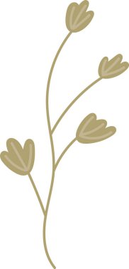 Temiz bir sanat tarzında üç çiçekli narin bir dal. Çizimde düz kıvrımları ve basit şekilleri olan minimalist bir bitki gösteriliyor. Çizgi film vektör illüstrasyonu.