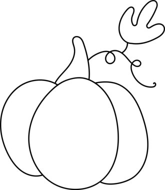 Basit bir çizgi şeklinde çizilmiş asmalı bir balkabağı. İllüstrasyonda kıvrımlı bir kabak görülüyor. Çizgi film vektör illüstrasyonu.