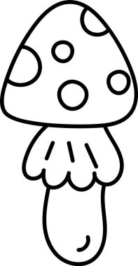 Çizgi film tarzında dairesel benekli bir mantar. Çizimde pürüzsüz bir kapağı ve sapı olan bir mantar yer alıyor. Çizgi film vektör illüstrasyonu.