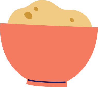 Çizgi film tarzında patates püresi dolu bir kase. Basit tasarım yumuşak, yuvarlak bir kasede yumuşak patatesler olduğunu gösteriyor. Çizgi film vektör illüstrasyonu.