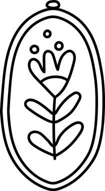 Yaprakları oval bir çerçeve içinde basit bir çizim tarzında olan tek bir çiçek. Resimde çiçeği vurgulayan noktalı minimalist bir tasarım yer alıyor. Çizgi film vektör illüstrasyonu.