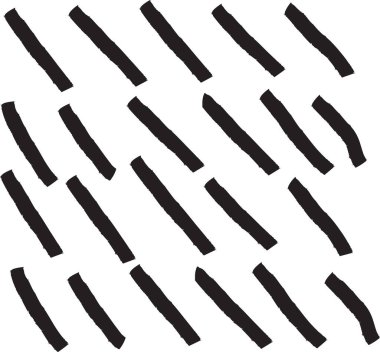 Beyaz arkaplanda el çizimi şeklinde düzensiz siyah çizgiler var. Desen, dengesiz darbelerin dinamik bir görsel etki yaratmasından oluşur. Çizgi film vektör illüstrasyonu.