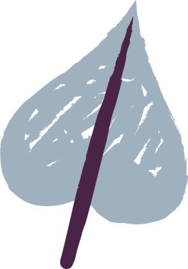 Kalıplaşmış bir yüzeyi ve vektör tarzında kalın bir merkezi damarı olan stilize bir yaprak. Çizimde pürüzlü kenarları ve belirgin bir çizgisi olan tek bir yaprak gösteriliyor. Çizgi film vektör illüstrasyonu.