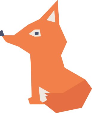 Keskin açıları ve temiz çizgileri olan geometrik tarzda betimlenmiş bir tilki. Hayvan, modern bir soyut yaklaşımla kenar bir bakış açısıyla gösterilir. Çizgi film vektör illüstrasyonu.