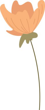 Düz bir şekilde uzun bir sapı olan tek bir çiçek. Çiçek basit çizgiler ve en az ayrıntıyla tasvir edilir. Çizgi film vektör illüstrasyonu.