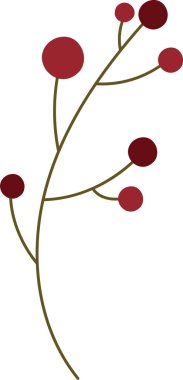 İnce gövdeli dairesel böğürtlenli, temiz bir vektör tarzında stilize edilmiş bir dal. Resimde küresel meyvelerle süslenmiş minimalist bir dal tasvir ediliyor. Çizgi film vektör illüstrasyonu.