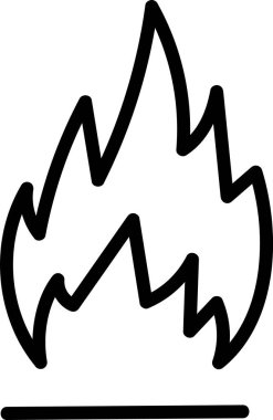 Keskin kenarlı, stilize edilmiş bir alevin cesur bir çizimi. Alev, basit bir taslak tarzında tasvir edilir, temiz çizgilerle. Çizgi film vektör illüstrasyonu.