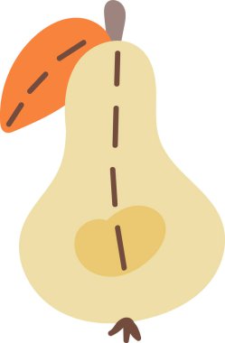 Düz dizaynlı, yaprağı ve basit çizgileri olan stilize bir armut. Meyve minimalist bir yaklaşım ve cesur çizgilerle tasvir ediliyor. Çizgi film vektör illüstrasyonu.