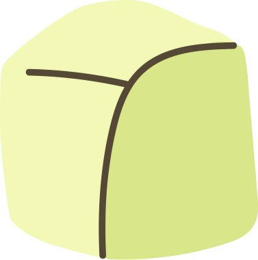 Pürüzsüz kenarları ve kalın hatları olan küp şeklinde bir avokado dilimi. Temiz ve modern bir şekilde betimlenmiş açısal bir meyve parçası. Çizgi film vektör illüstrasyonu.