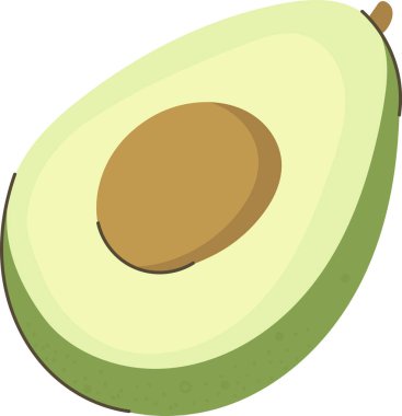Düz bir tohumu olan bir avokado yarısı. Yumuşak doku ve basit şekiller meyve detaylarını vurgular. Çizgi film vektör illüstrasyonu.