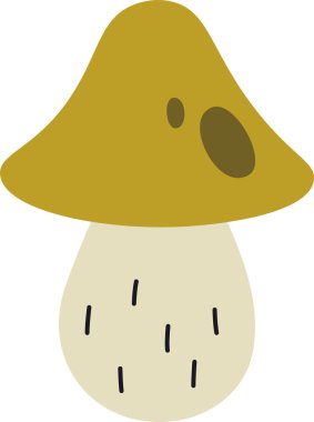 Oval kapaklı mantar ve benekli gövde düz bir şekilde. Mantarlar basit bir tasarıma sahiptir. Çizgi film vektör illüstrasyonu.