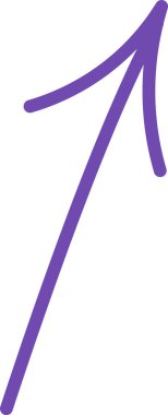 Yukarı doğru düz çizgi şeklinde elle çizilmiş bir ok. Ok yumuşak kıvrımlı, uzun ve düzgün bir şekle sahip. Çizgi film vektör illüstrasyonu