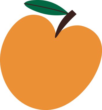 Tek yaprağı kalın ve soyut olan stilize edilmiş bir şeftali. Meyve basit şekiller ve temiz çizgilerle tasvir edilir. Çizgi film vektör illüstrasyonu.