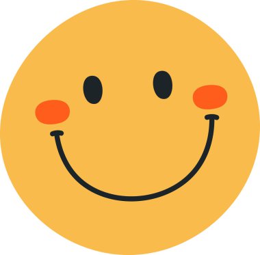 Yuvarlak bir yüz, büyük bir gülümseme ve basit bir şekilde pembe yanaklar. Resimde mutluluk neşeli bir ifade ve kızarmış yanaklarla tasvir ediliyor. Çizgi film vektör illüstrasyonu.