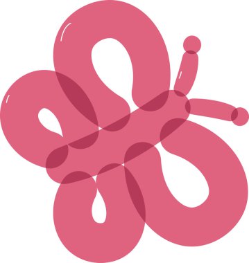 Çizgi film tarzında yuvarlak kenarları olan kelebek şeklinde bükülmüş bir balon. Kelebek formu şişirilmiş bölümlerden yapılmış ve neşeli bir görünüm yaratıyor. Çizgi film vektör illüstrasyonu.