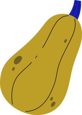 Mavi saplı, düz renkli ve kalın çizgili stilize bir kabak. Sebze basit şekiller ve en az detaylarla tasvir edilir. Çizgi film vektör illüstrasyonu.