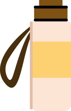 Düz vektör tarzında kayışlı bir su şişesi. Şişede belirgin bir sapı olan basit bir tasarım var. Çizgi film vektör illüstrasyonu.