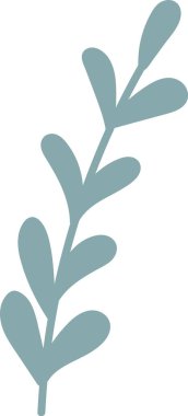 Yuvarlak yapraklı bir dalın silüeti. Temiz, vektör tarzı. Resim düz bir grafik formda düz yapraklarla süslenmiş bir dal tasvir ediyor. Çizgi film vektör illüstrasyonu.