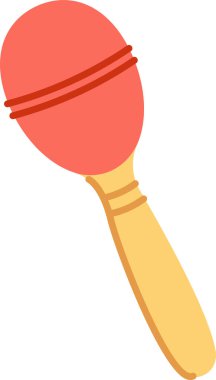 Düz bir ahşap sapı olan tek bir maraca. Perküsyon enstrümanında yuvarlak bir üst ve basit detaylar var. Çizgi film vektör illüstrasyonu.