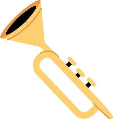 Kalın çizgiler ve düzgün kıvrımlarla çizilmiş bir trompet. Müzik aleti parlak bir tasarım ve üç kapakçık içeriyor. Çizgi film vektör illüstrasyonu.