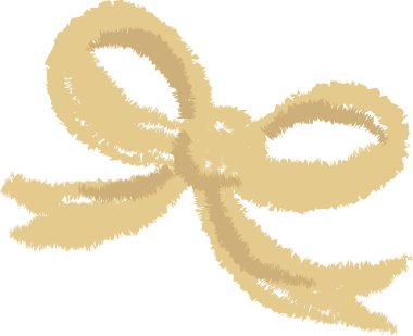 Kenarları ve halkaları desenli pastel bir kurdele yayı. Yay kabataslak, elle çizilmiş bir görünüş ve yumuşak çizgilerle çizilmiş. Çizgi film vektör illüstrasyonu.