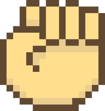 Retro tarzı olan bir piksel sanat yumruğu. Sıkıştırılmış el tıkanık, dijital bir formatta tasvir edilir. Çizgi film vektör illüstrasyonu.