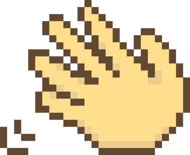 Pikselleştirilmiş el çırpması ve görünür hareket çizgileri. Jest, nostaljik bir dijital etki yaratan tıkanmış piksellerle tasvir ediliyor. Çizgi film vektör illüstrasyonu.