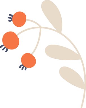 Yuvarlak böğürtlenler ve temiz bir tasarımda basit yapraklarla biçimlendirilmiş bir dal. Çizimde dairesel meyveler ve uzatılmış yapraklarla minimalist bir bitki motifi sunuluyor. Çizgi film vektör illüstrasyonu.