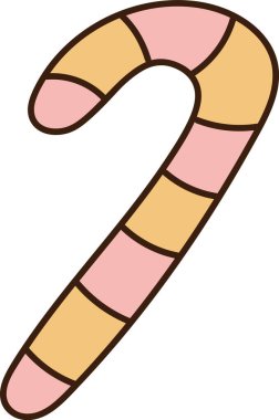 Alternatif çizgili, kalın hatlı bir baston şekeri. Tatlı ikram kıvrımlı çizgiler ve pürüzsüz bir sonla tasvir edilir. Çizgi film vektör illüstrasyonu.