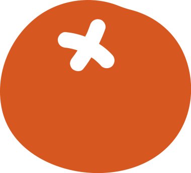 Düz bir şekilde beyaz haç işaretli yuvarlak bir domates. Sebze cesur ve temiz bir şekilde tasvir edilir. Çizgi film vektör illüstrasyonu.