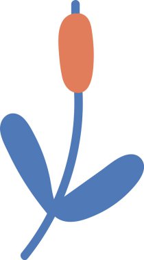 Tek bir uzun çiçekli ve düz bir dizaynda iki yapraklı stilize bir bitki. Botanik element basit geometrik şekillerle tasvir edilir. Çizgi film vektör illüstrasyonu.