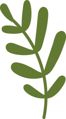 Yuvarlak yapraklı tek bir dal, düz ve cesur bir şekilde. Resimde, pürüzsüz oval yapraklı bir dal, temiz ve grafik bir biçimde resmediliyor. Çizgi film vektör illüstrasyonu.