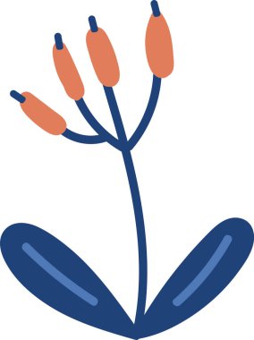 Uzun yaprakları ve tomurcukları modern soyut tarzında stilize edilmiş bir bitki. Tasarım basit şekiller ve temiz çizgiler içerir. Çizgi film vektör illüstrasyonu.