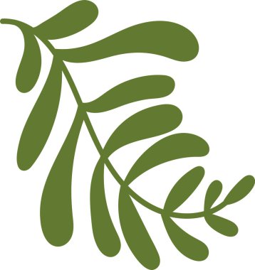 Kalın vektör tarzında kıvrımları akan stilize yapraklı bir dal. Resimde, sanatsal bir şekilde sıralanmış uzun yapraklı bir dal görülüyor. Çizgi film vektör illüstrasyonu.